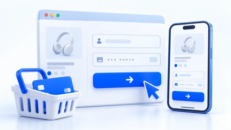 E-Ticaret Ödeme Sayfası Optimizasyonu: Sepet Terk Oranını Düşürmenin Yolları konusunu anlatan kapak çizimi
